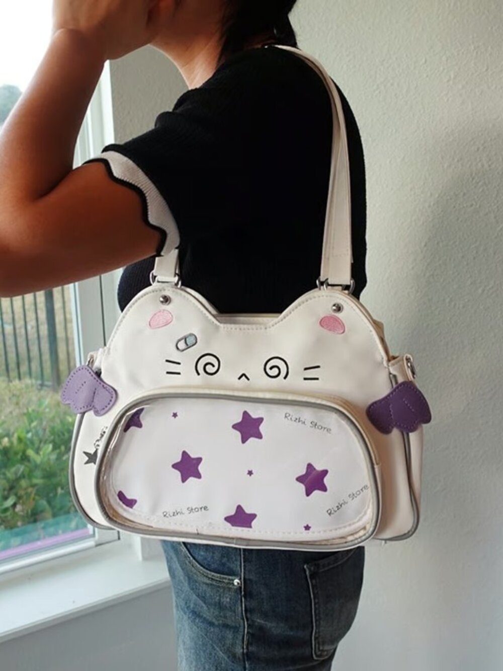 Cute Cat Ita bag crossbody, Clear Window Kawaii Shoulder Bag, Y2K Anime ItaBag